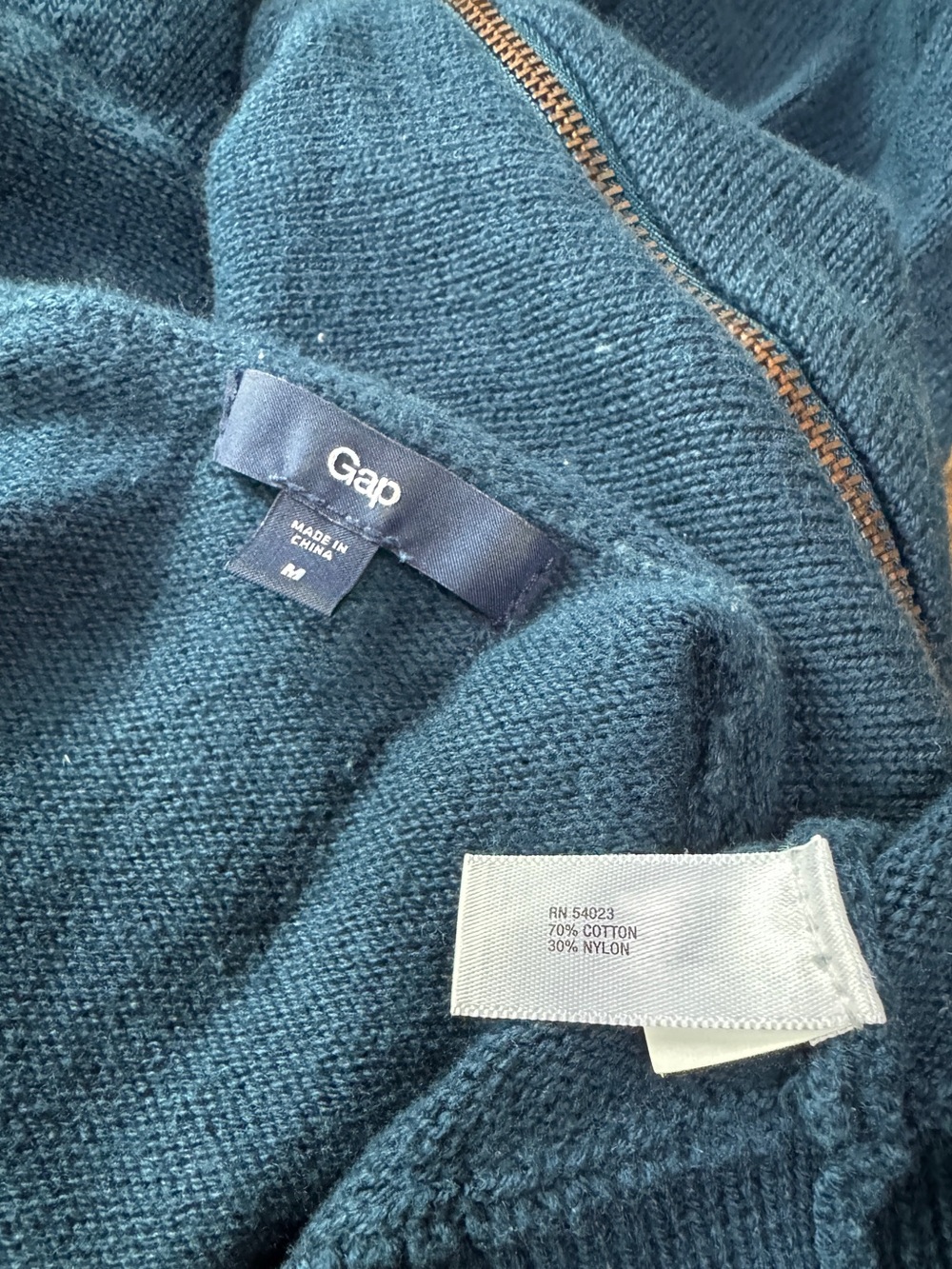 Gap Zipper Shoulder Navy Blue Lightweight Crewneck Sweater M Cotton - Picture 6 of 6